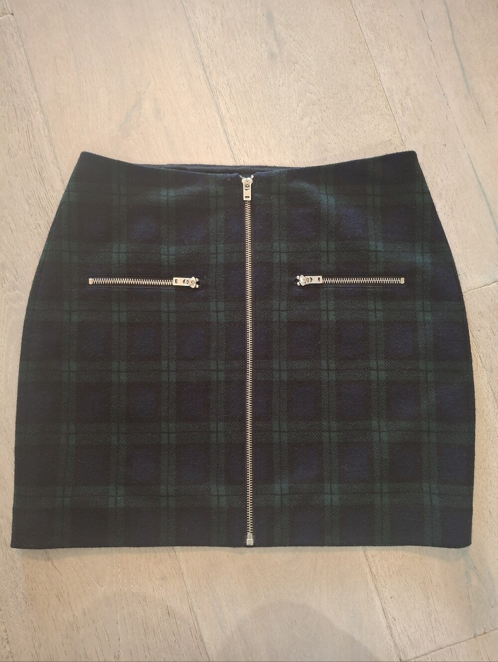 Madewell Green and Navy Tartan Zip-Front Mini Skirt